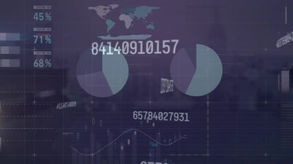 Animation of changing numbers and statistical data processing against aerial view of cityscape - Powered by Adobe