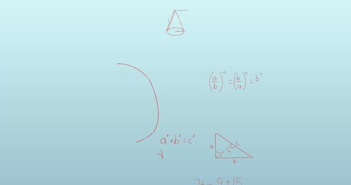 Animation of handwritten mathematical formulae over blue to purple background