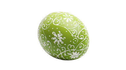 Green Easter egg with a decorative pattern isolated on a white background