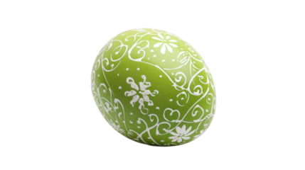 Green Easter egg with a decorative pattern isolated on a white background