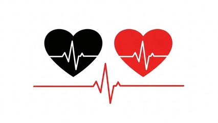 cardiovascular monitoring concept with heartbeat ecg line and heart symbols