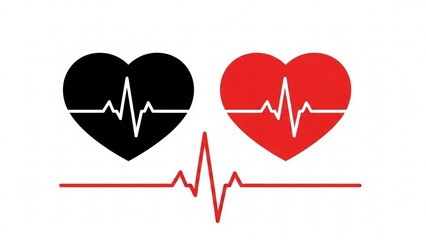 cardiovascular monitoring concept with heartbeat ecg line and heart symbols