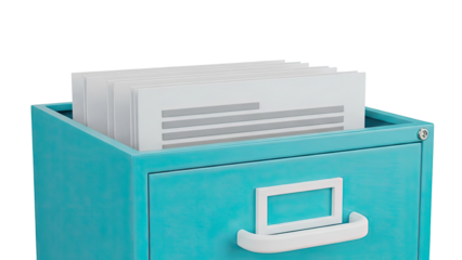 Teal Filing Cabinet with Documents
