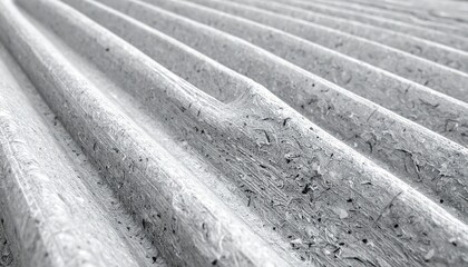 Close-up of a corrugated metal surface with a peeled section revealing layered texture beside intact ridges.