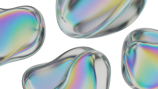 Iridescent modern design elements, glass gradient 3d organic shapes set, liquid abstract transparent 3d rendering objects. - Powered by Adobe