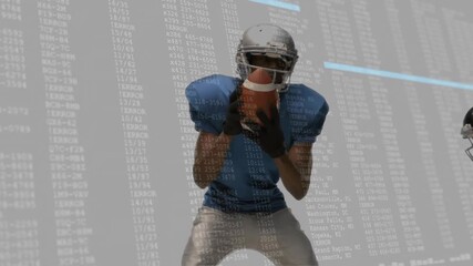 American football player catching ball in technology demo, showing data columns and ERROR messages - Powered by Adobe