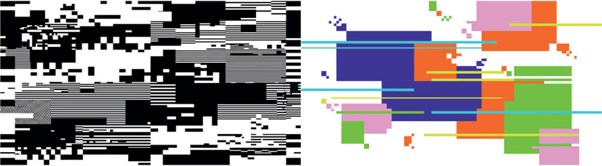 Abstract Geometric Glitch Art with Black and White Static