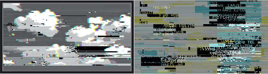 Surreal Glitch Art Clouds and Corrupted Data Code
