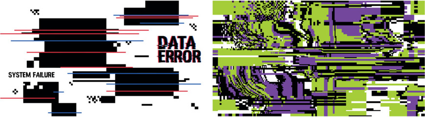 System Failure Data Error Text and Green Purple Glitch Noise