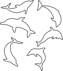 Obraz premium Collection of simple dolphin outlines for coloring