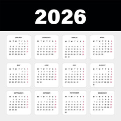 Calendar 2026 year vector illustration
