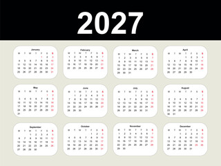Calendar 2027 year vector illustration