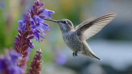 Obraz premium Hummingbird and Purple Flowers