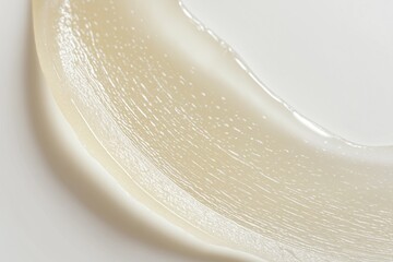 Extreme close-up of retinol serum texture spread on glass surface. Skincare detail, anti-aging product, liquid consistency, glossy reflection, beauty macro.