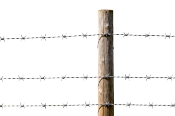 Wooden Post with Barbed Wire Fence