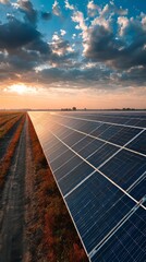 Solar panels installed near farmland, renewable energy in agriculture, realistic lighting, copy space, 8k resolution, studio light. 