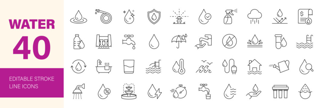 Water icon set. Editable line icons. Vector illustration.