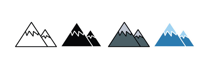 Minimalist Mountain Icon Set, Flat Geometric Nature Peaks Illustration. vector illustration