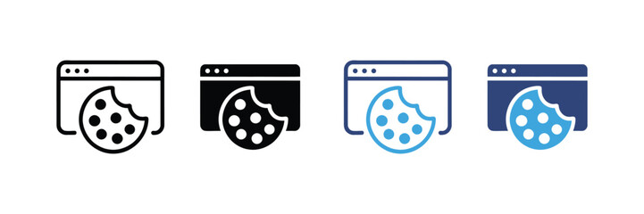 Cookie Browser Icons Set. Website Cookies, Internet Privacy, Web Data Vector Illustration