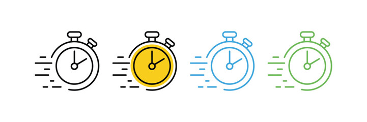 Stopwatch Speed Icons Set. Time Tracking, Fast Timer, Chronometer symbol. Vector Illustration