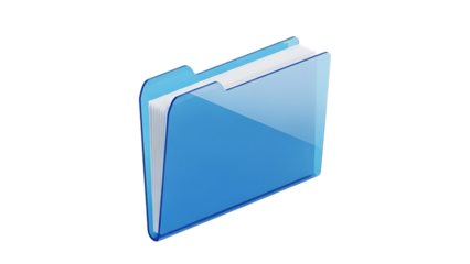 A blue book with a white page on a black background