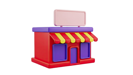 3D Cartoon Storefront with Blank Sign