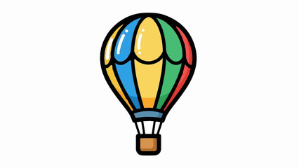 Naklejka premium Colorful hot air balloon with basket, floating gracefully against a white background