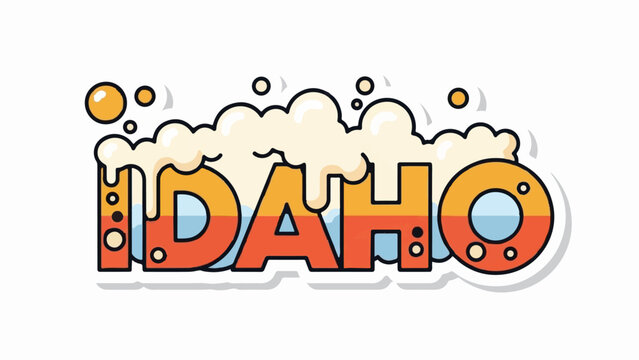 Colorful "IDAHO" text stylized to resemble a glass of frothy beer with bubbles