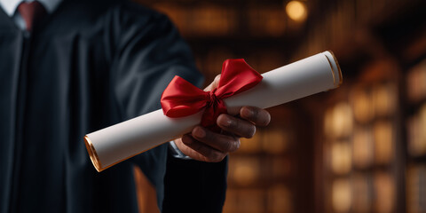 Student receiving diploma after graduating from university