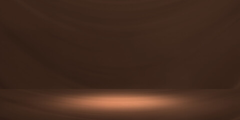Rich chocolate brown background featuring blurred fabric pattern and warm spotlight. Elegant moody stage  perfect for luxury product displays and sophisticated digital mockups