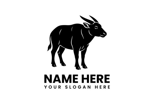 Black silhouette logo of a bull with horns and placeholder text on a white background. - Powered by Adobe