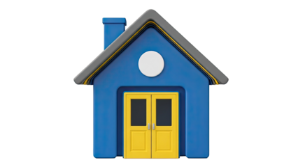 Cartoon House with Yellow Doors and Chimney