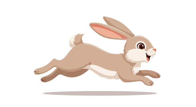 Cute cartoon rabbit or hare in mid-leap, with a happy expression, illustrated in a clean, modern vector style on white background.