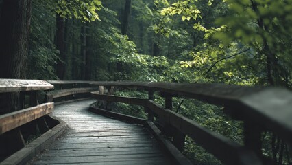 Obraz premium Wooden Path Through Lush Forest