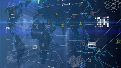 Animation of data processing over cityscape