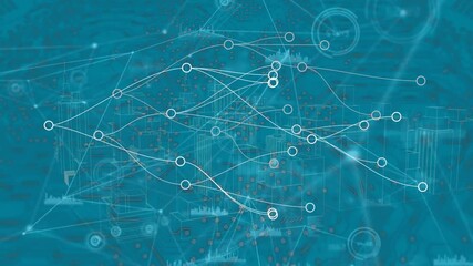 Animation of network of connections over connections on blue background - Powered by Adobe