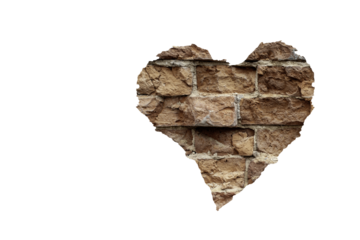 Cracked brick heart isolated on transparent background