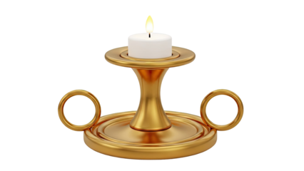 Golden Candlestick with Lit White Candle