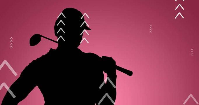 Animation of arrows over golf player on pink background