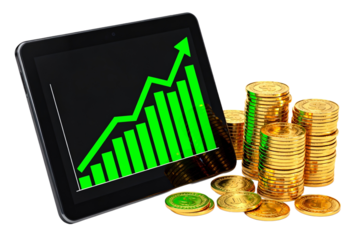 Digital Device with Growth Chart and Gold Coins