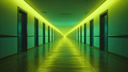 Repeating Doors in Endless Hallway Cinematic Perspective