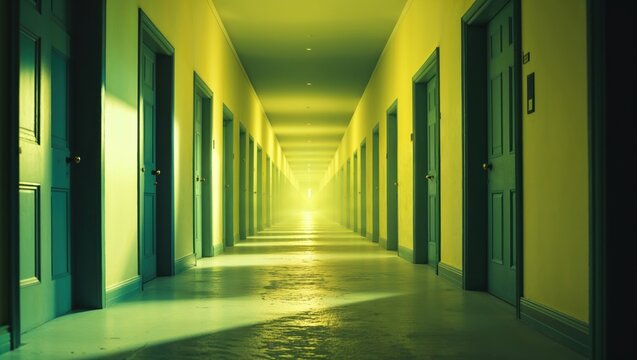 Dreamcore Liminal Corridor with Yellow Ambient Light