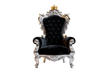 Royal Black Velvet Chair with Ornate Silver Frame