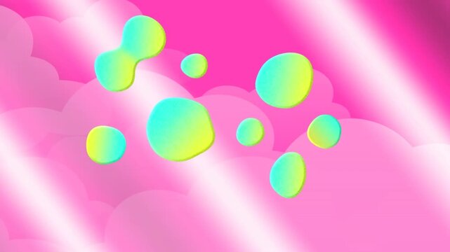 Animation of green spots over clouds on pink background