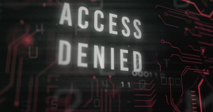Animation of access denied text and data processing over computer motherboard