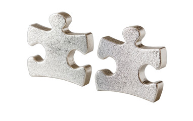 Fototapeta premium Two metallic puzzle pieces symbolizing partnership and connection