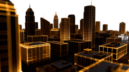 Golden Lit Skyscraper Cityscape at Night