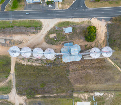 Aerial view of the gain silos at Inverell in New South Wales
