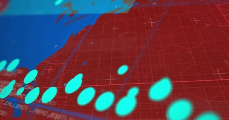 Animation of world map and data processing over glowing light trails - Powered by Adobe