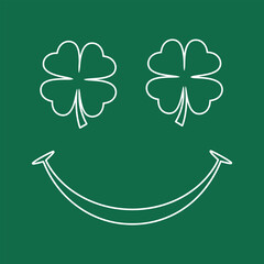 Happy Shamrock Smiley Face Minimal St Patrick&rsquo;s Day Illustration